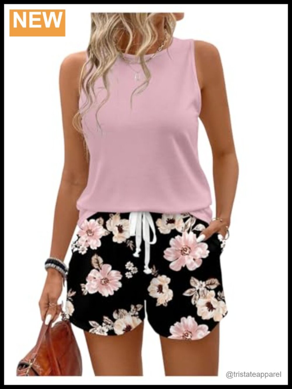 Women's Plus Size 2 Piece Shorts Set Sleeveless Tank Top Tie Front Floral